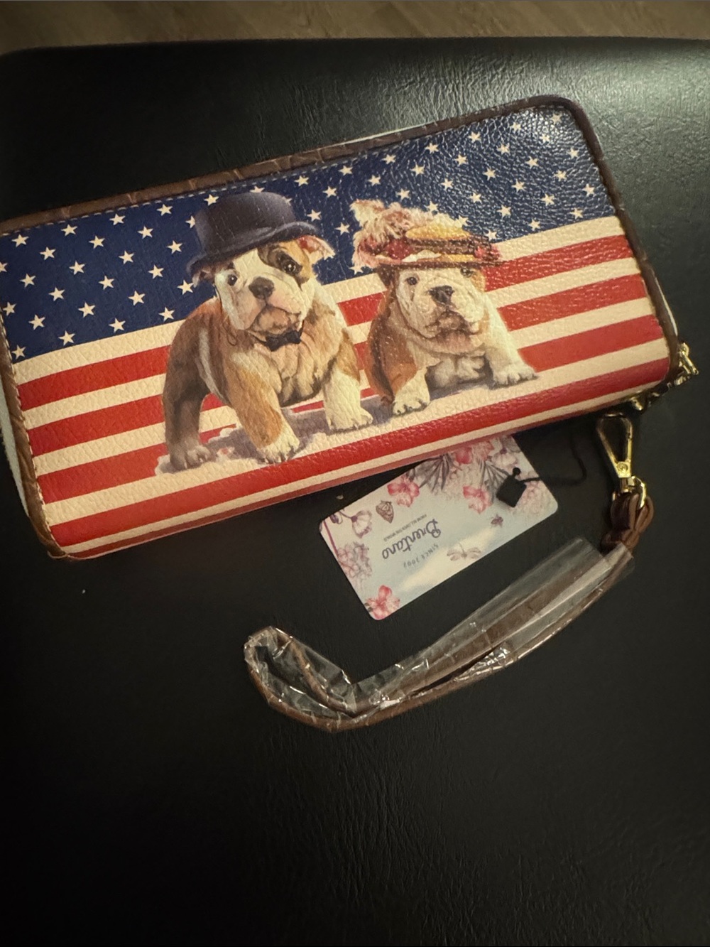 🇺🇸 Brentano Vegan Leather USA Bulldog Double Zip Wristlet Wallet Abbie & Buddy